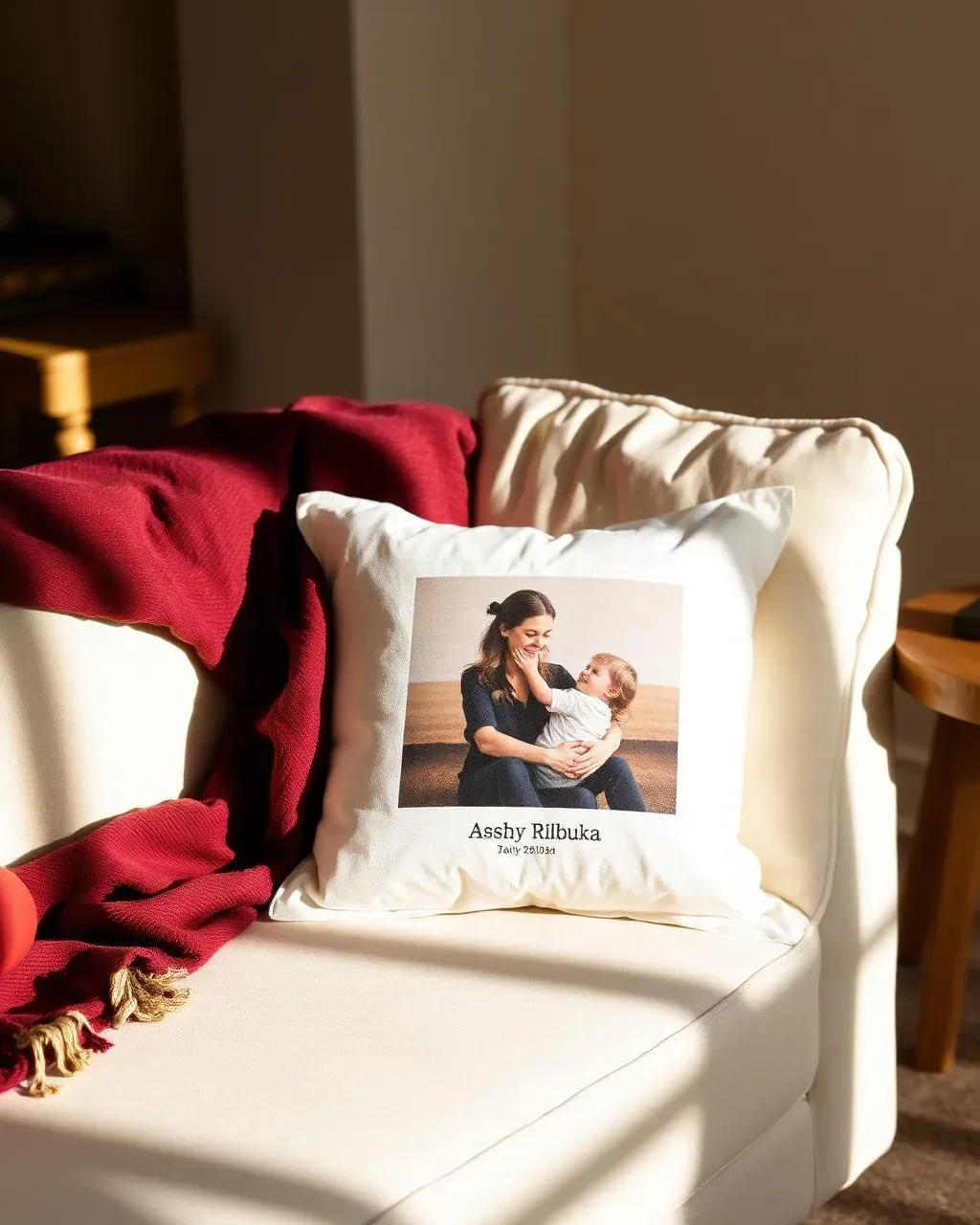 Handmade pillow sham with printed family photo